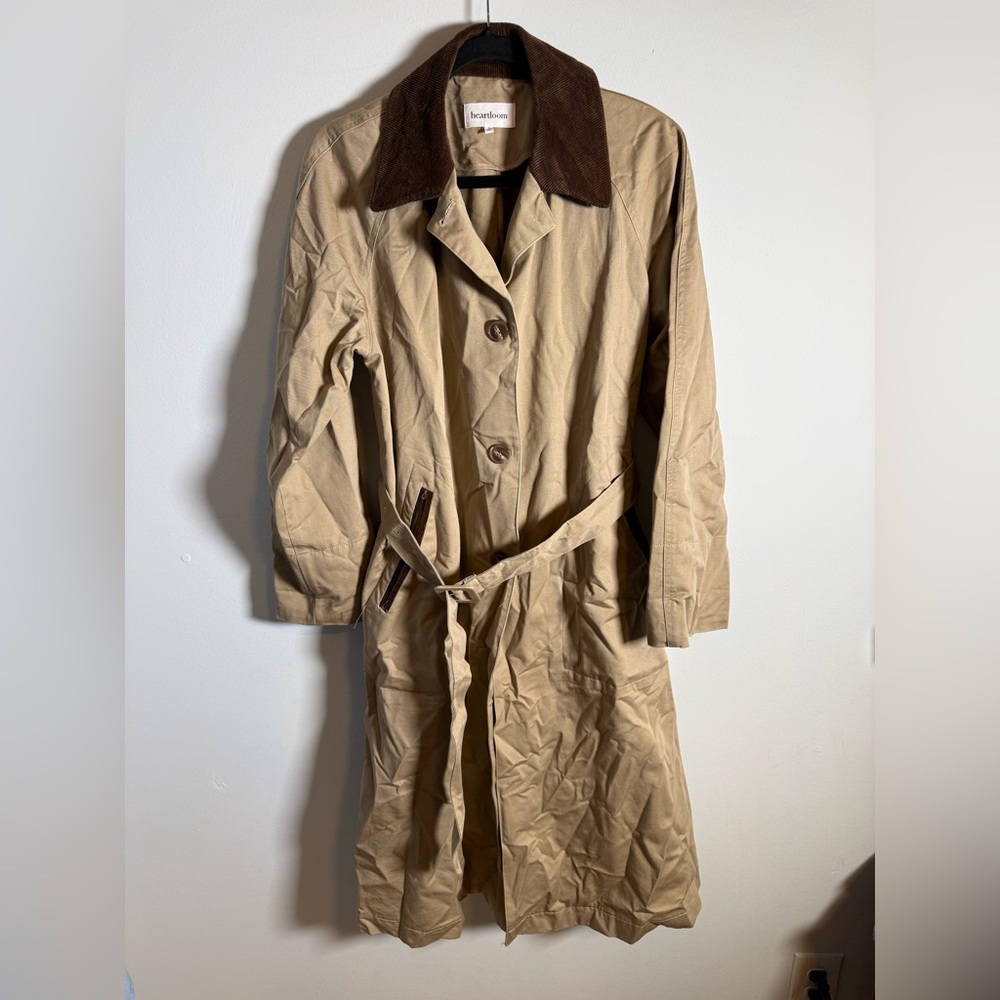 Heartloom Tan Trench Coat Corduroy Collar Coastal‎ Grandma Chic Small
